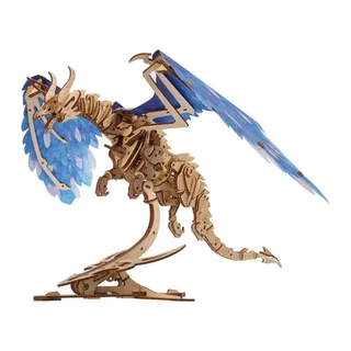 Dragon tempête Ugears monté sur son socle, ailes bleues déployées, sur fond blanc